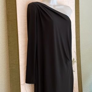 One shoulder black dress party cocktail Talbots Petite Small